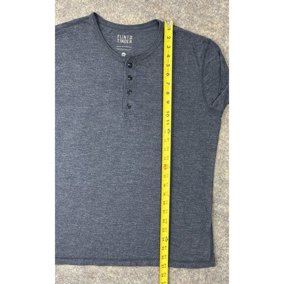 Flint Tinder Mens Henley Shirt Size Medium Long Sleeve Heather Blue Made In USA - Picture 7 of 7